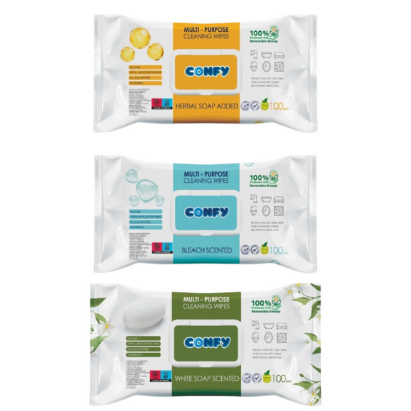 Kombiangebot Confy 3er Pack Bleichzusatz, Kräuterzusatz und Weiße Seife 300x Tücher - Midyatmarkt